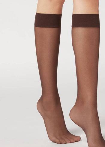 Calzedonia 20 Denier Comfort Cuff Knee-Highs Sheer Sexy Ženske Čarape Kafe | HR1886JJ