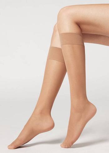 Calzedonia 20 Denier Comfort Cuff Knee-Highs Sheer Ženske Čarape Bež | HR1890XF