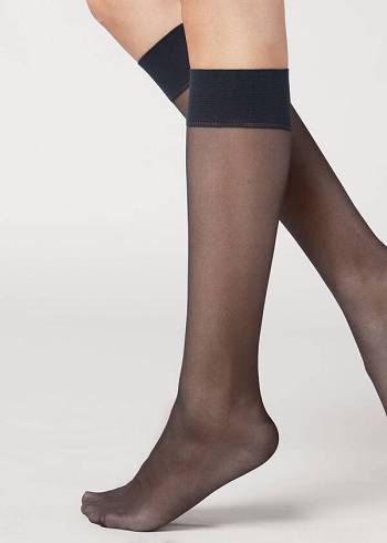 Calzedonia 20 Denier Comfort Cuff Knee-Highs Sheer Ženske Čarape Plave | HR1891CE