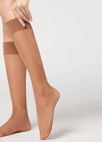 Calzedonia 20 Denier Comfort Cuff Knee-Highs Sheer Ženske Čarape Kafe | HR1892VD