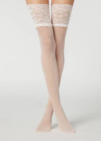 Calzedonia 20 Denier Opaque Thigh-Highs Ženske Stockings Bijele | HR2951HK