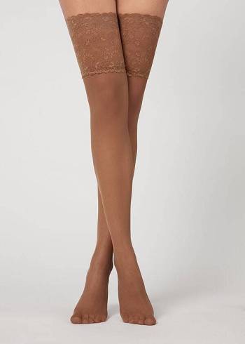 Calzedonia 20 Denier Opaque Thigh-Highs Ženske Stockings Kaki Boja | HR2952GL