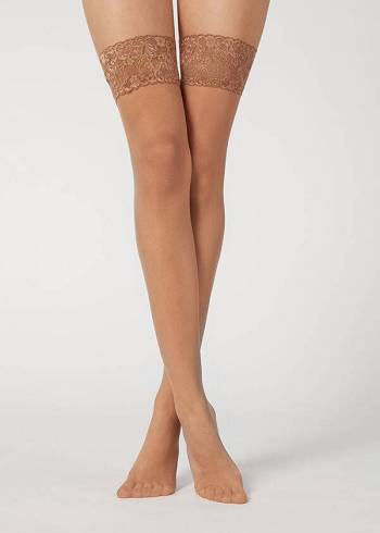 Calzedonia 20 Denier Sheer Thigh-Highs Ženske Stockings Kaki Boja | HR2942NB