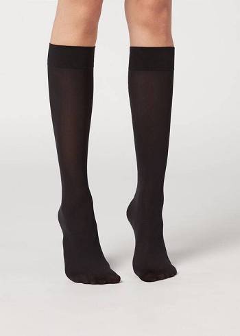 Calzedonia 30 Denier Semi Opaque Microfiber Knee-Highs Long Ženske Čarape Crne | HR1956OR