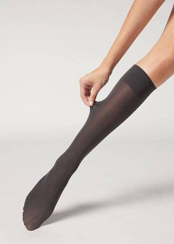 Calzedonia 30 Denier Semi Opaque Microfiber Knee-Highs Long Ženske Čarape Sive | HR1957PQ