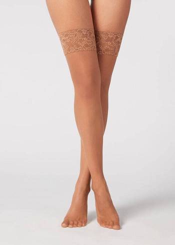 Calzedonia 8 Denier Ultra Sheer Thigh-Highs Ženske Stockings Bež Smeđe | HR2937RW