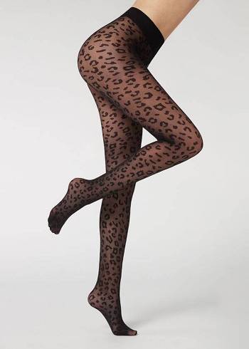 Calzedonia Animal Pattern 30 Denier Sheer Patterned Sexy Ženske Hulahopke Crne | HR3106EX