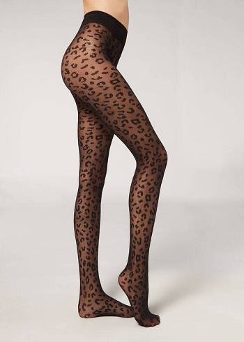 Calzedonia Animal Pattern 30 Denier Sheer Patterned Ženske Hulahopke Crne | HR3107WY