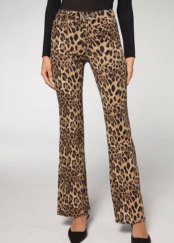 Calzedonia Animal Print Flared Ženske Hlače Smeđe | HR1478NB