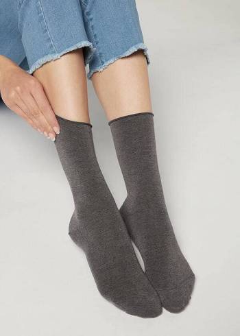 Calzedonia Ankle with Cashmere Short Ženske Čarape Sive | HR1845WY