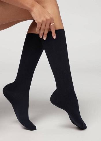 Calzedonia Cashmere Blend 3/4 Long Ženske Čarape Plave | HR1955IS