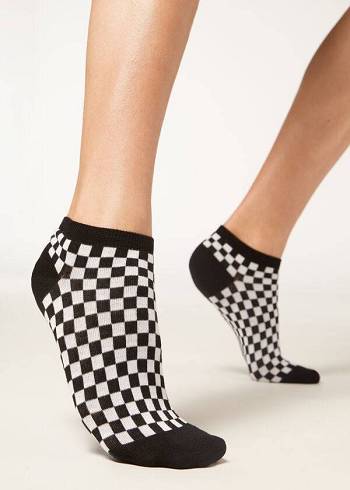 Calzedonia Checkered No-Show Ženske Čarape Crne | HR1918VD