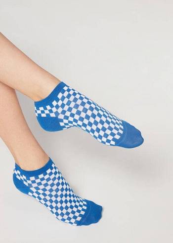 Calzedonia Checkered No-Show Ženske Čarape Plave | HR1923WY