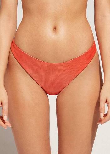 Calzedonia Coated-Effect High-Cut Brazilian Antigua Ženske Donji Dio Bikinija Koraljne Narančaste | HR2827BC