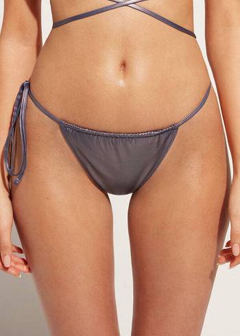 Calzedonia Coated-Effect String Thong Daytona Ženske Donji Dio Bikinija Plave | HR2823WY