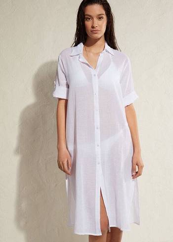 Calzedonia Cotton Maxi Shirt Ženske Cover Ups Bijele | HR2121KI