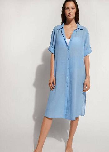 Calzedonia Cotton Maxi Shirt Ženske Cover Ups Plave | HR2122LH