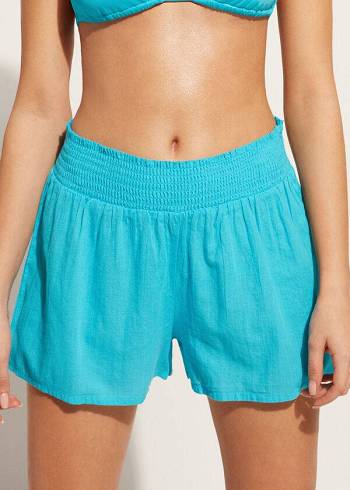 Calzedonia Cotton Shorts Ženske Cover Ups Tirkizne Zelene | HR2064DN