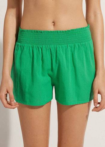 Calzedonia Cotton Shorts Ženske Cover Ups Zelene | HR2065FM