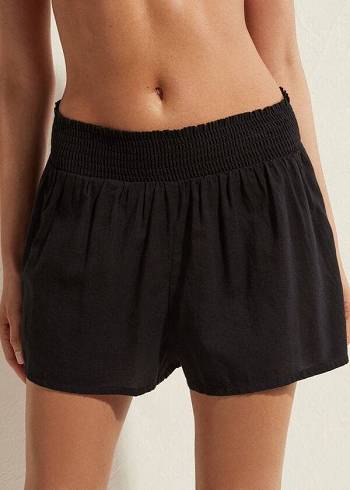 Calzedonia Cotton Shorts Ženske Cover Ups Crne | HR2066GL