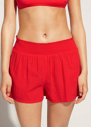 Calzedonia Cotton Shorts Ženske Cover Ups Crvene | HR2069KI