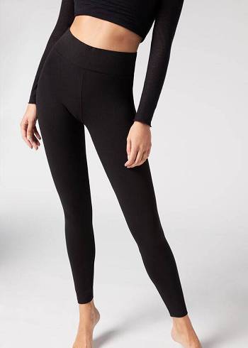 Calzedonia Cotton Ženske Tajice Crne | HR1552XF