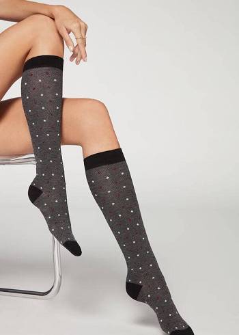 Calzedonia Dot-Pattern Long Ženske Čarape Sive | HR1952TV