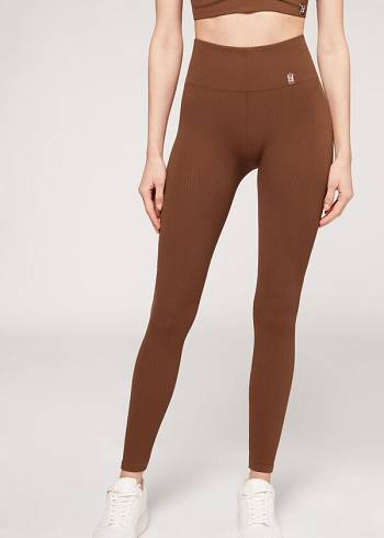 Calzedonia Fine Rebrasti Seamless Sport Ženske Tajice Smeđe | HR1542AP