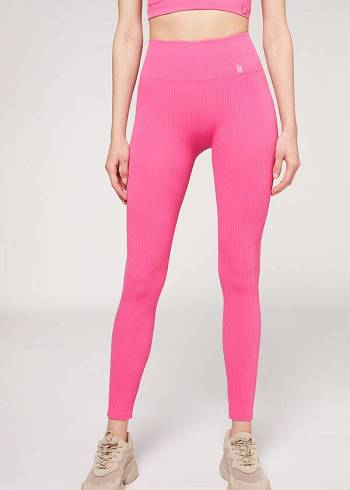 Calzedonia Fine Rebrasti Seamless Sport Ženske Tajice Roze | HR1543SO