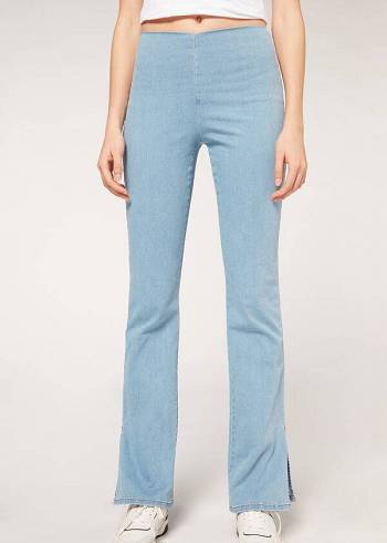 Calzedonia High-Waist Flared in Denim with Slits Ženske Tajice Plave | HR1531MA