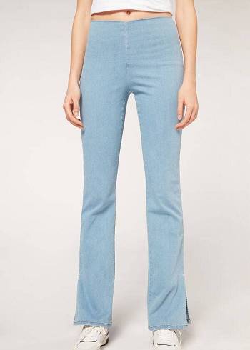 Calzedonia High-Waist Flared in Denim with Slits Ženske Traperice Plave | HR1592OR