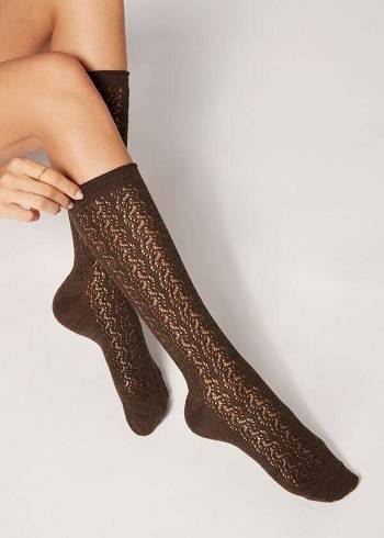 Calzedonia Knee High with Open Knit Vuna Long Ženske Čarape Smeđe | HR1949WY