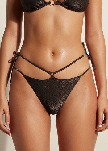 Calzedonia Lamé Brazilian Side String Hollywood Ženske Donji Dio Bikinija Crne | HR2706RW