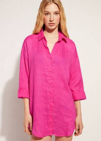 Calzedonia Linen Shirt Ženske Cover Ups Roze | HR2095KI