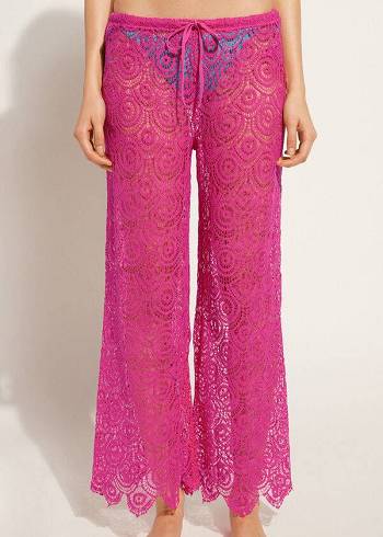 Calzedonia Long Crochet Pants Ženske Cover Ups Roze | HR2057YU