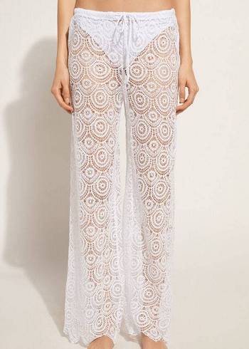 Calzedonia Long Crochet Pants Ženske Cover Ups Bijele | HR2059IS