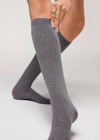 Calzedonia Long Rebrasti Cashmere Ženske Čarape Sive | HR1947MA