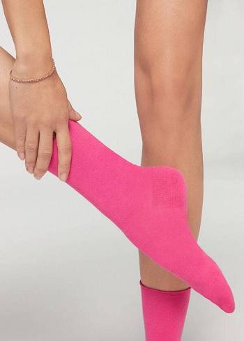 Calzedonia Non-Elastic Cotton Ankle Short Ženske Čarape Roze | HR1733ZG