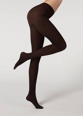 Calzedonia Rebrasti Cashmere Blend Patterned Ženske Hulahopke Kafe | HR3069FM