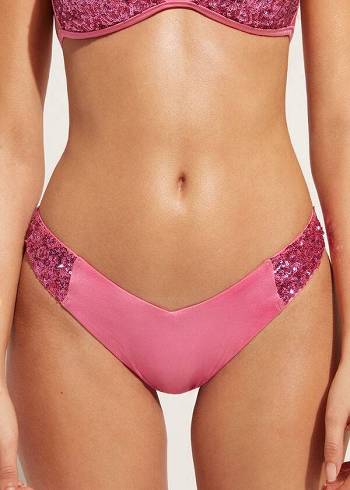 Calzedonia Sequined High-Cut Brazilian Cannes Cheeky Ženske Donji Dio Bikinija Roze | HR2645SO