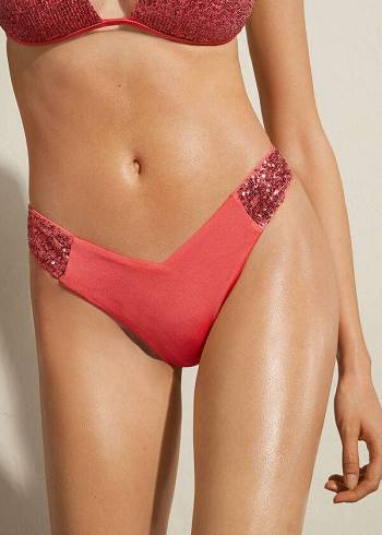 Calzedonia Sequined High-Cut Brazilian Cannes Ženske Donji Dio Bikinija Roze | HR2649IS