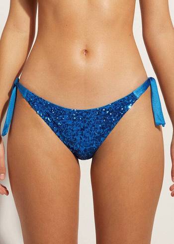 Calzedonia Sequined Side-Tie Cannes Ženske Donji Dio Bikinija Plave | HR2640NB