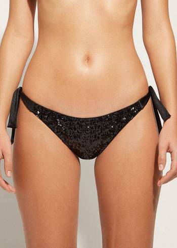 Calzedonia Sequined Side-Tie Cannes Ženske Donji Dio Bikinija Crne | HR2642GL