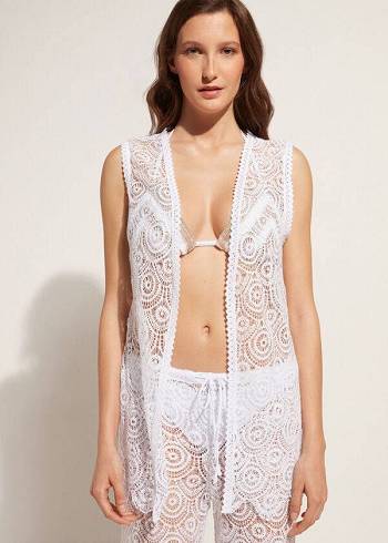 Calzedonia Sleeveless Crochet Ženske Cover Ups Bijele | HR2075BC