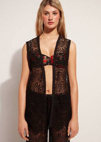 Calzedonia Sleeveless Crochet Ženske Cover Ups Crne | HR2076NB