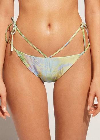 Calzedonia Snake-Pattern Brazilian String Las Palmas Ženske Donji Dio Bikinija Zelene | HR2617XF