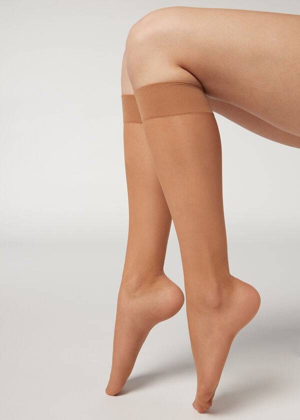 Calzedonia 20 Denier Comfort Cuff Knee-Highs Sheer Sexy Ženske Čarape Smeđe | HR1887KI