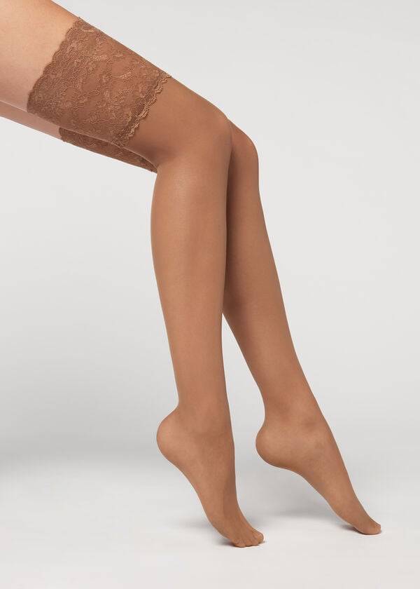 Calzedonia 20 Denier Opaque Thigh-Highs Ženske Stockings Kaki Boja | HR2952GL