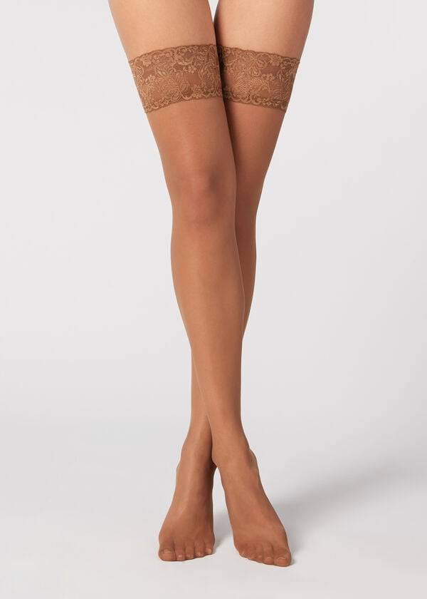 Calzedonia 20 Denier Sheer Thigh-Highs Ženske Stockings Smeđe | HR2944VD