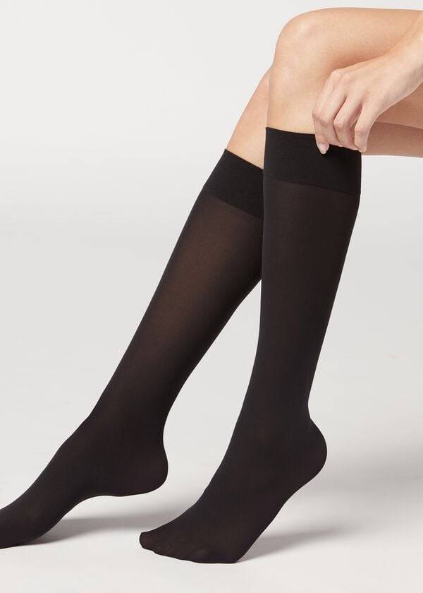 Calzedonia 30 Denier Semi Opaque Microfiber Knee-Highs Long Ženske Čarape Crne | HR1956OR